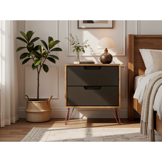 Sunvega Mid-Century Modern Nightstand with Spacious Drawers and Metal Legs
