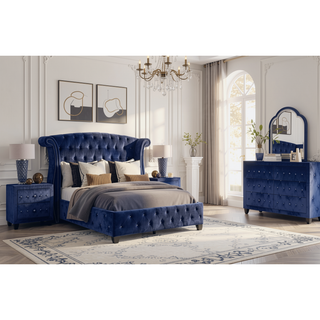 Sunvega Sophia Cream Velvet Upholstered Crystal Tufted 5-Drawer Chest for Bedroom
