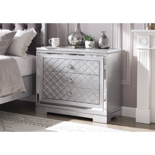 Sunvega Transitional Solid Wood Nightstand with Square Chrome Knobs in Acacia Walnut