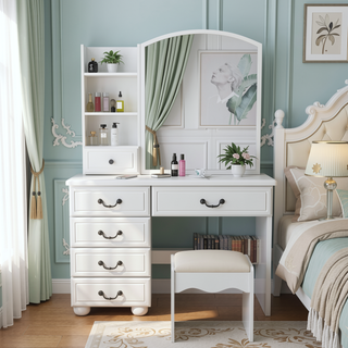 Sunvega White Vanity Desk with Mirror and Lights for Makeup with 6 Drawers