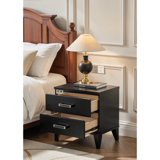 Sunvega Modern Nightstand with Two Spacious Drawers and Wooden Tapered Legs