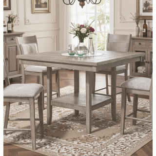 Sunvega Contemporary Farmhouse Square Dining Table with Faux Marble Lazy Susan
