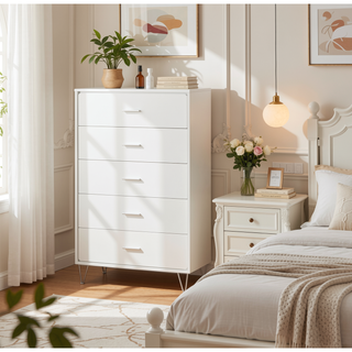 Sunvega Modern White Finish Chest with Five Spacious Drawers for Bedroom
