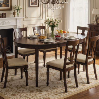 Sunvega Cappuccino Oval Dining Table with Leaf Extension and Sleek Long Legs