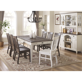 Sunvega Dark Oak & White Modern Farmhouse Horizontal Planked Hardwood Table