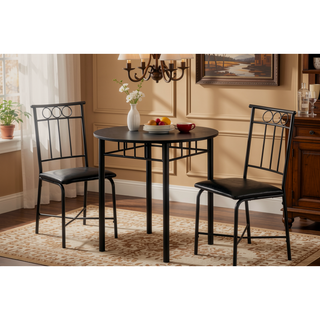 Sunvega 3-Piece Small Round Dining Table Set with Black Metal Chairs