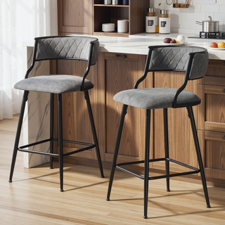 Sunvega PU Counter Height Bar Stool with Black Base and Footrest in Grey