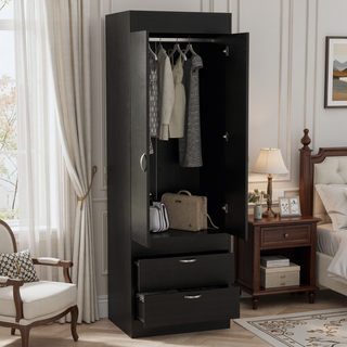 Sunvega Light Gray 2-Door Armoire with Spacious Drawers and Integrated Hanging Rod