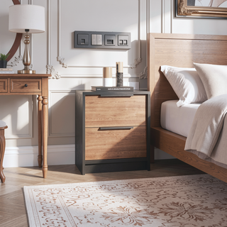 Sunvega Modern Wenge and Pine Nightstand with Two Smooth Drawers for Storage
