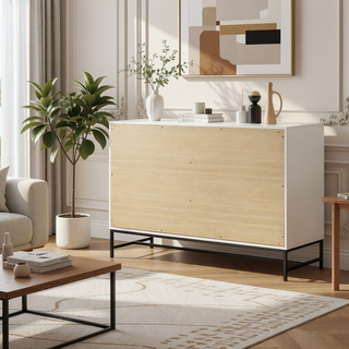 Sunvega Modern Minimalist White Six-Drawer Dresser with Black Bar Pulls for Bedroom