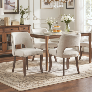 Sunvega Modern Fabric Upholstered Dining Chairs Set of 2 with Hollow-out Design and Curved Backrest