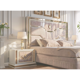 Sunvega Art Deco Nightstand with Gold Accents Spacious Soft Closing Drawers