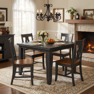Sunvega Dark Grey Rectangular Plank Top Dining Table in Modern Rubberwood Design