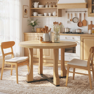 Sunvega 48 Inch Round Dining Table with Vintage Farmhouse Pedestal Base