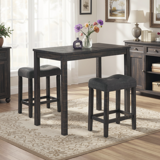 Sunvega Gray 3-Piece Counter Height Dining Set with Button Tufted Stools