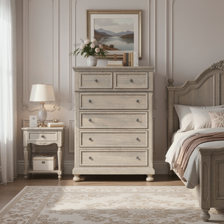 Sunvega Antique Gray Transitional Design Chest with Five Storage Drawers