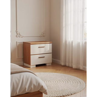 Sunvega Contemporary White High Gloss Lacquer Nightstand with Chrome Handles and USB Charger