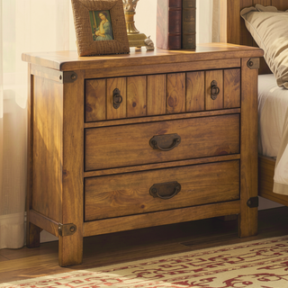 Sunvega Cottage Style Weathered Elm Nightstand with USB Charger and Felt Drawers
