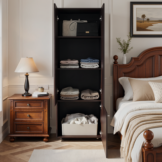 Sunvega Wenge Tall Wardrobe Cabinet with Hanging Rod and 4 Shelves for Bedroom