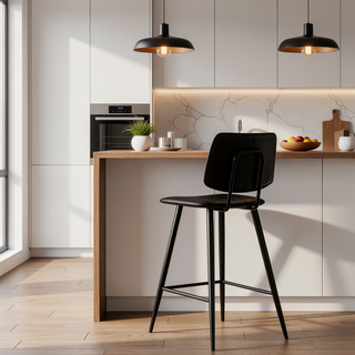Sunvega Black Faux Leather Counter Height Stool Set with Padded Seat and Back