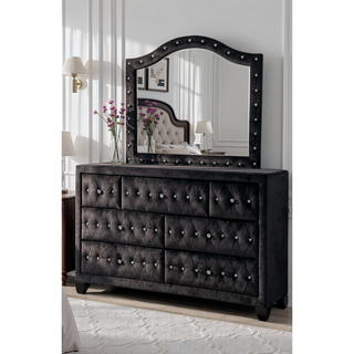 Sunvega Cream Velvet Upholstered Crystal Tufted 7-Drawer Dresser with Wood Frame