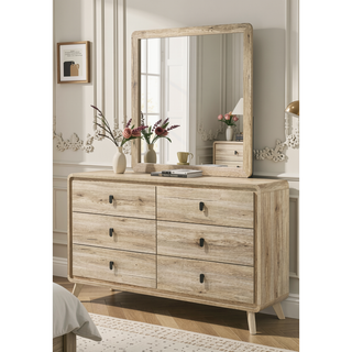 Sunvega Mid-century Style Nightstand with Two Drawers and Warm Wood-inspired Finish