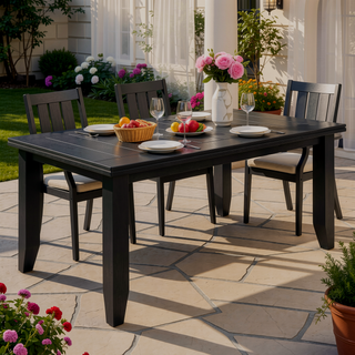 Sunvega Dark Grey Rectangular Plank Top Dining Table in Modern Rubberwood Design