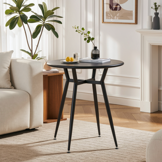 Sunvega Industrial Round Dinette Table with Distressed Metal Top for Small Spaces