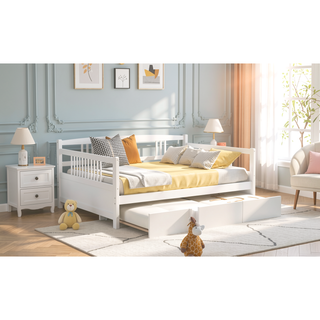 Sunvega Full Size Daybed with Twin Trundle Solid Wood Frame for Living Room