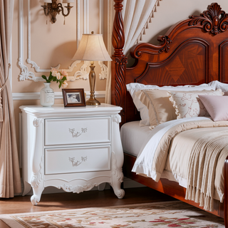 Sunvega Traditional Luxury Nightstand with 2 Drawers in Cherry Oak Finish