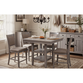 Sunvega 5 Piece Counter Height Dining Set with Convenient Storage Shelf and Footrest Bars