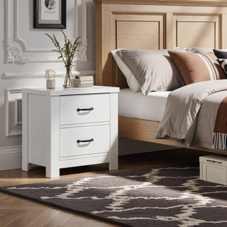 Sunvega Modern White Nightstand with Two Gliding Drawers for Bedroom