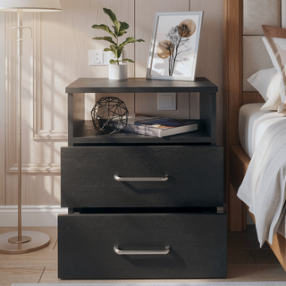 Sunvega Modern Nightstand with Two Drawers and Top Shelf for Bedroom or Living Room