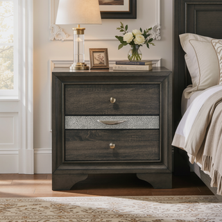 Sunvega Black Finish Wooden Nightstand with 3 Drawers and Curved Legs