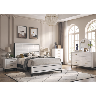 Sunvega Contemporary White Chest with Wooden Legs and Two Tone Design