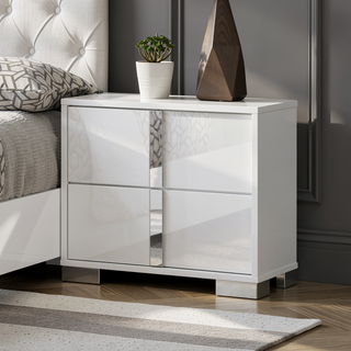 Sunvega Contemporary White Nightstand with Chrome Legs and Handles for Bedroom