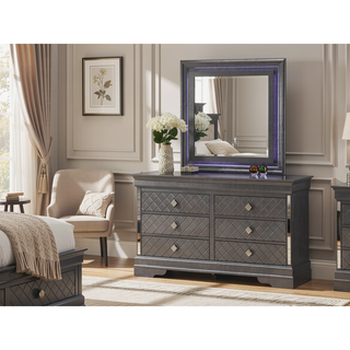Sunvega Sophisticated Silver Champagne Transitional Nightstand with Two Drawers for Storage