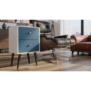 Sunvega Modern White and Brown Nightstand with 2 Drawers for Bedroom