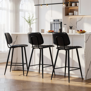 Sunvega Black Faux Leather Counter Height Stool Set with Padded Seat and Back