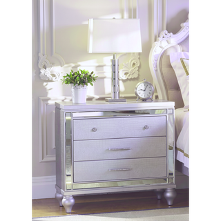 Sunvega Mirror Accented Modern Style Nightstand with Three Spacious Drawers in Silver