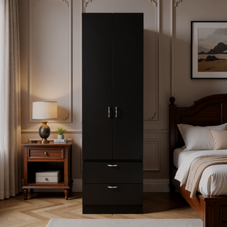 Sunvega 76 Inch High Armoire Wardrobe Closet with Double Doors and 2 Drawers