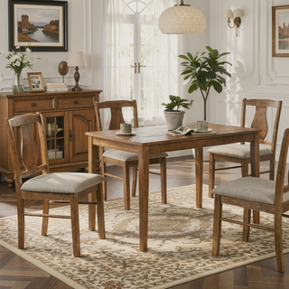 Sunvega Weathered Oak 5-Piece Dining Set with Upholstered Seat Cushions