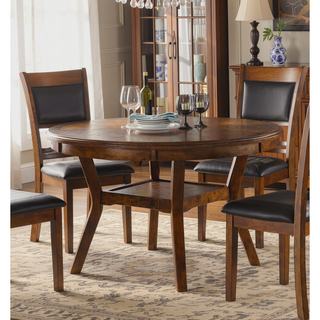 Sunvega Walnut Finish Round Rubberwood Dining Table with Storage Shelve