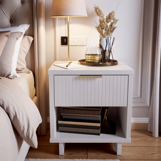 Sunvega Modern Contemporary Glam Nightstand with Gold Steel Handles for Bedroom