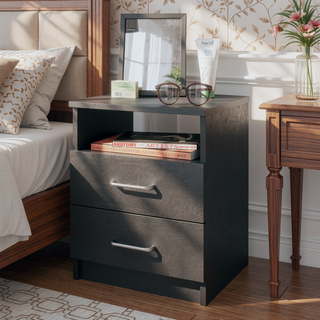Sunvega Oklahoma Nightstand with Two Drawers and One Open Shelf