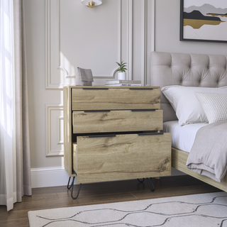 Sunvega Light Oak Finish 3-Drawer Dresser with Superior Top and Steel Legs