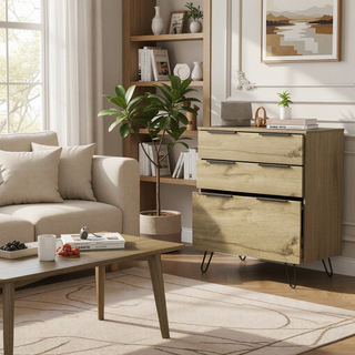 Sunvega Light Oak Dresser with Hairpin Legs and Three Spacious Drawers for Bedroom