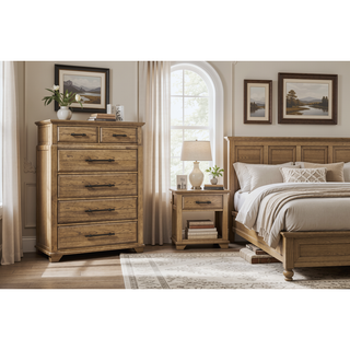 Sunvega Elm Veneer 6-Drawer Chest with Industrial Hardware in Caramel Finish