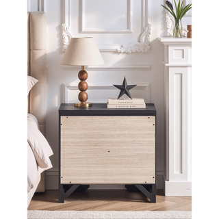 Sunvega Modern Black Wood Veneer Nightstand with Two Drawers for Bedroom