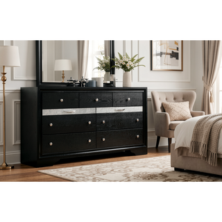 Sunvega Modern Black Nightstand with Hidden Jewelry Drawer and Nickel Knob